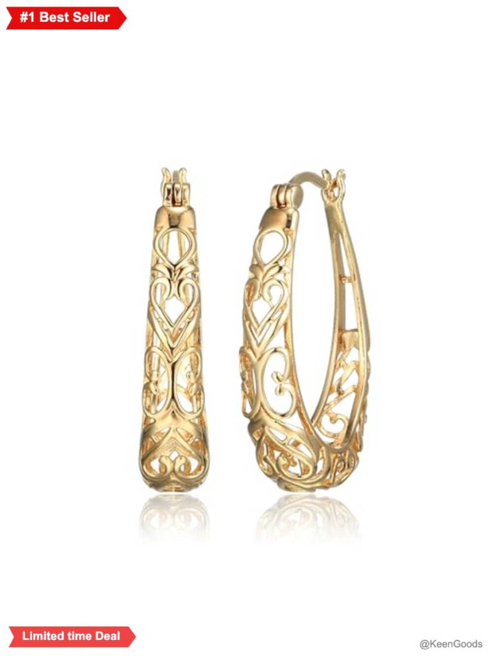 18K Gold Over Sterling Silver Filigree Oval Hoop Earrings Click Post